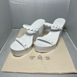 CARMEN SOL Tonino Mid Wedge Jelly Sandals WHITE Studded Straps Size 9 (39) NEW
